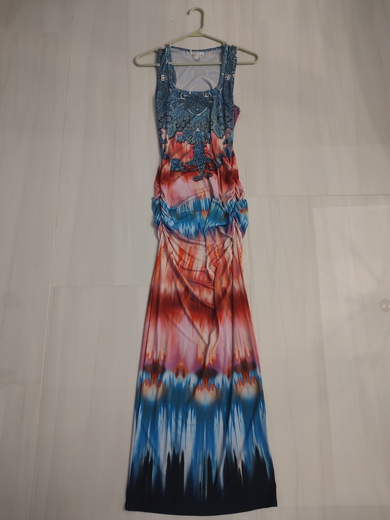 VENUS Dresses & Skirts - VENUS Blue and Red Tie-Dye Maxi Dress with Embellished Bodice